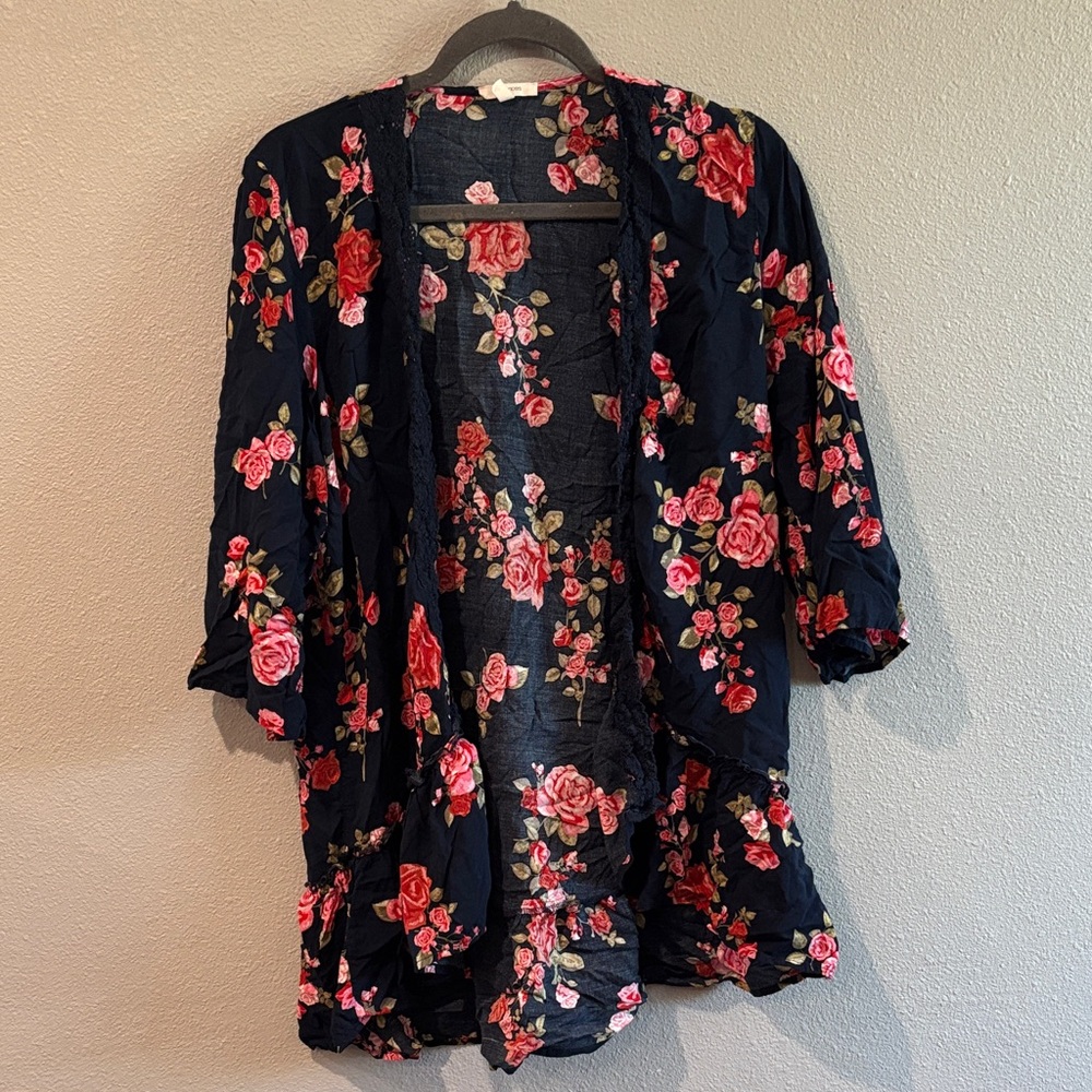 Maurices Navy Floral Kimono